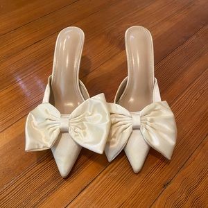 Ivory satin bow heels